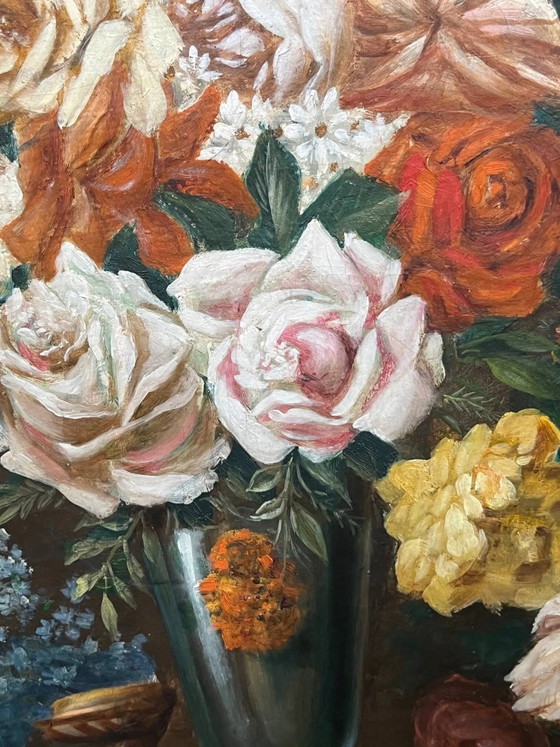 G. Carlier. Still life signed with flowers in a beautiful frame. – Paintings & Drawings, Canvas (photo 4 of 7)