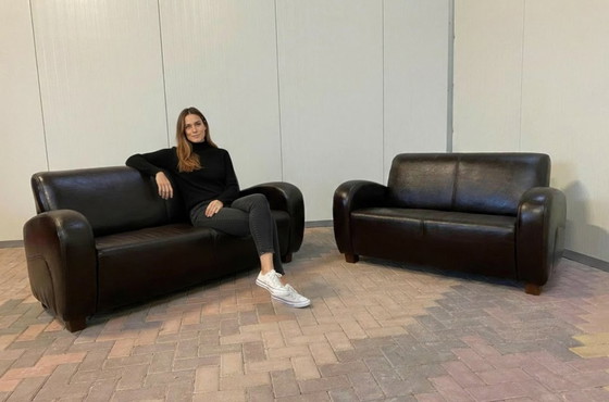 Image 1 of Divano in vera pelle marrone 3 + 2,5 posti