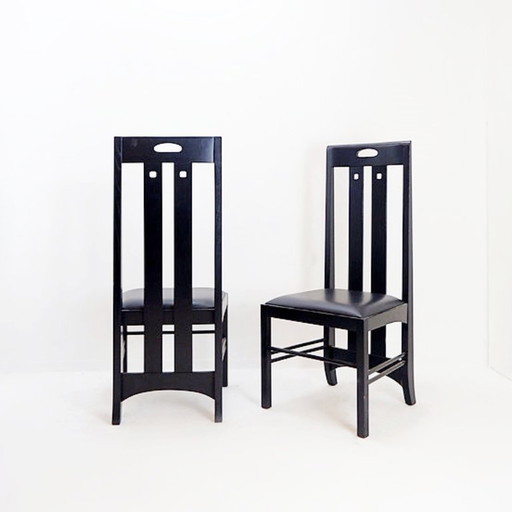 Pair of "Ingram" high-back chairs by Charles Rennie Mackintosh for Cassina, 1980s