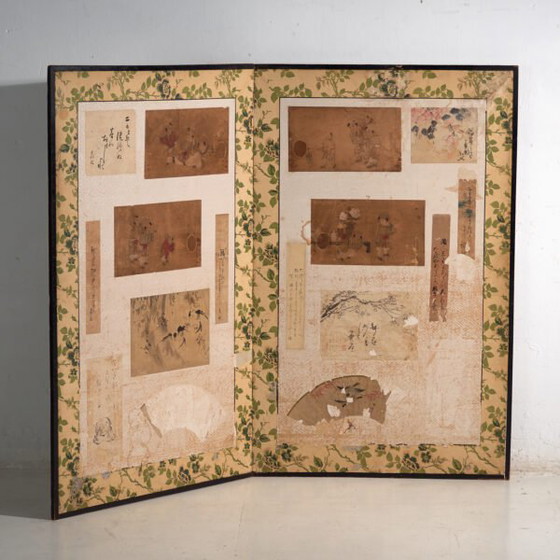 Paravento giapponese antico a due pannelli con collage di dipinti – Giappone, circa 1900 – Paraventi, Paper (photo 5 of 40)