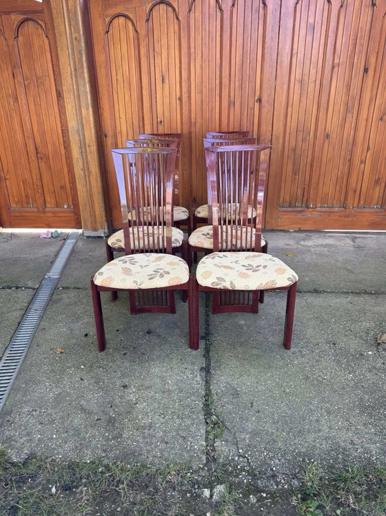 Lacquer and Fabric Dining Chairs by Pietro Costantini, 1980, Set of 6, Brown (photo 10 of 10)