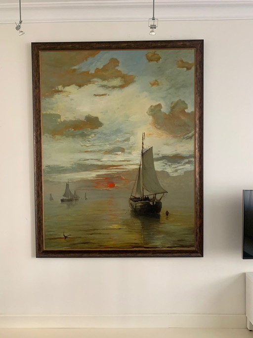 XXL Painting 'Fishing Boat on a Calm Sea' – De Kunstfabriek Amsterdam (189x149 cm)