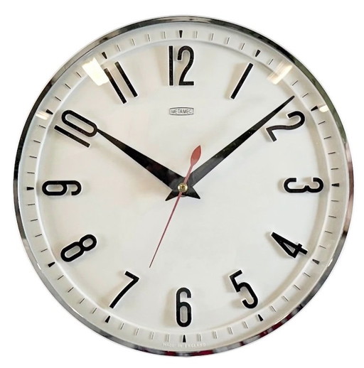 Vintage White Electric Wall Clock from Metamec, 1970s