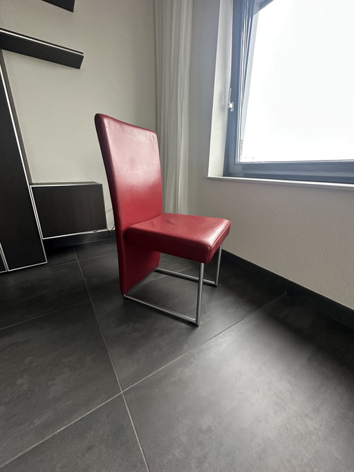6x Rolf Benz eetkamerstoelen rood 7400 echt leer