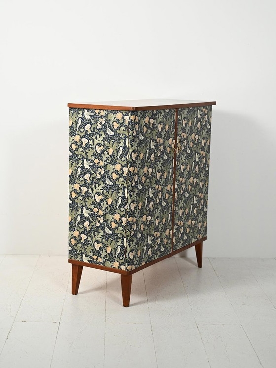Image 1 of 1950s Scandinavian wallpapered cabinet