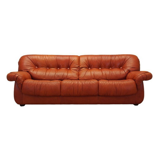 Rode leren bank, Italiaans design, jaren 70, fabrikant: PelleRossi