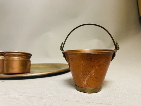 Image 1 of Juego miniatura cubo de cobre y bandeja de latón