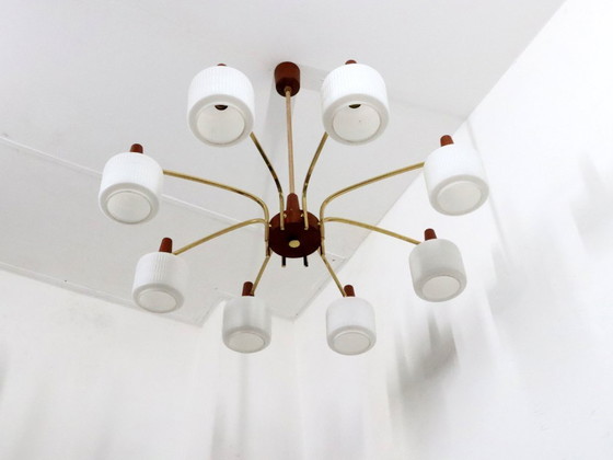 Image 1 of XL Lustre Vintage Design Danois Teck Verre Laiteux