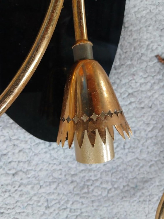 Image 1 of Applique da parete vintage anni '50, ottone dorato e metallo nero, stile retrò