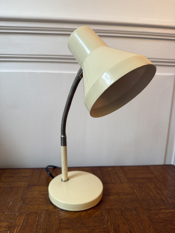 Image 1 of Lampada da scrivania giallo pallido degli anni '70 con stelo flessibile in metallo