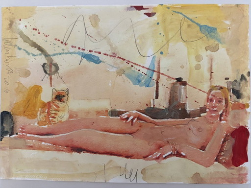 Peter Klashorst (unique piece) Lying Nude 2016 (signed)