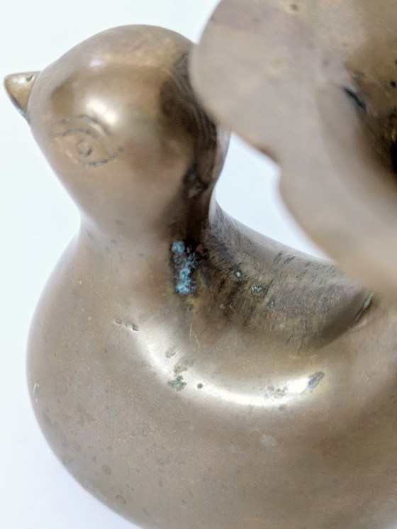 Image 1 of 1960s Midcentury Style Brass Bird Candleholder or Bud Vase, Modern Rustic Accent