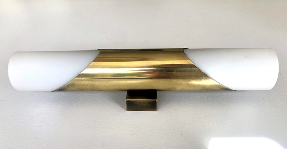 Image 1 of Opal glass and brass wall lamp in the style of Raak, 1970s