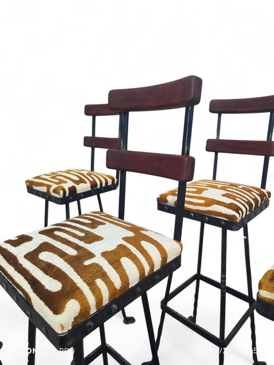 Image 1 of 6 1970s Brutalist Barstools in Steel and teak 