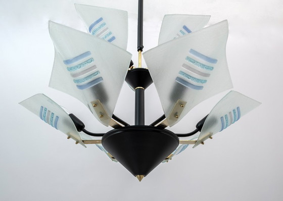 Image 1 of Lustre moderne italien avec voiles en verre de Murano, 1989