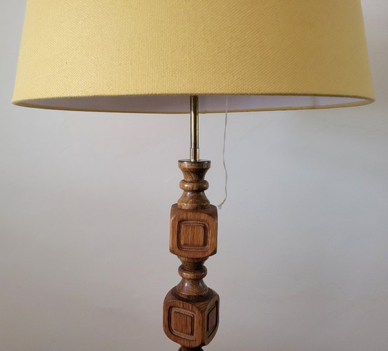 Image 1 of Mid-Century Brutalist floor lamp in oak and brass