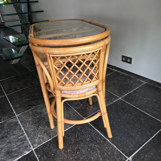 Vintage bamboo and rattan dining set (bistro set) with glass top (photo 7 of 10)