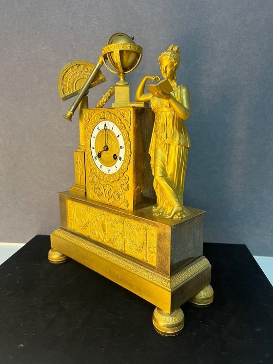 Image 1 of Empire Period Clock Gilt Bronze Art and Science Attributes
