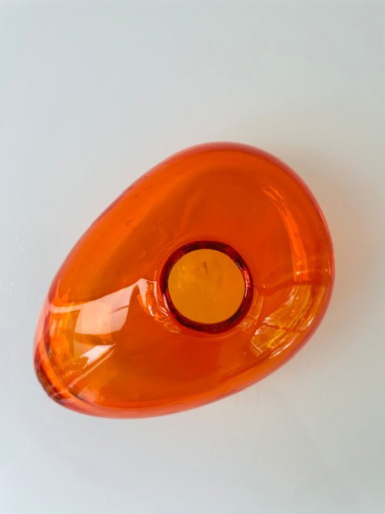 Image 1 of Mouth-blown orange glass vase, organic shape