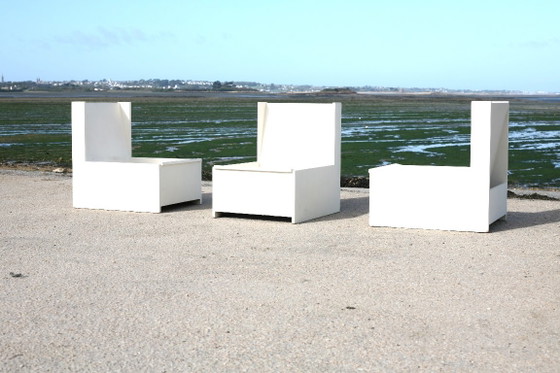 Set di 3 Poltrone brutaliste, legno dipinto, anni '60 (photo 17 of 28)