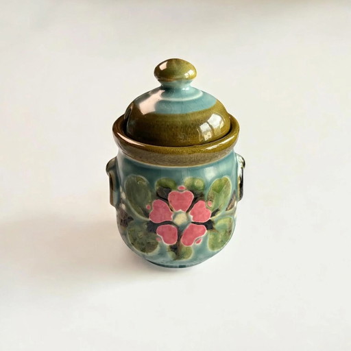 Vintage Marmalade Pot with Lid, SMF Schramberg Garmisch, Majolica, Hand-painted, Kiln-fired 1970