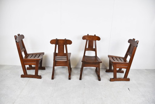 4x Brutalistischer Esszimmerstuhl im Vintage-Stil