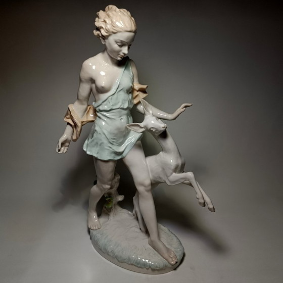 Hutschenreuther - Semi-nude Lady and Deer - 52,5cm - Porcelain, Sculpture, Creme (photo 8 of 22)
