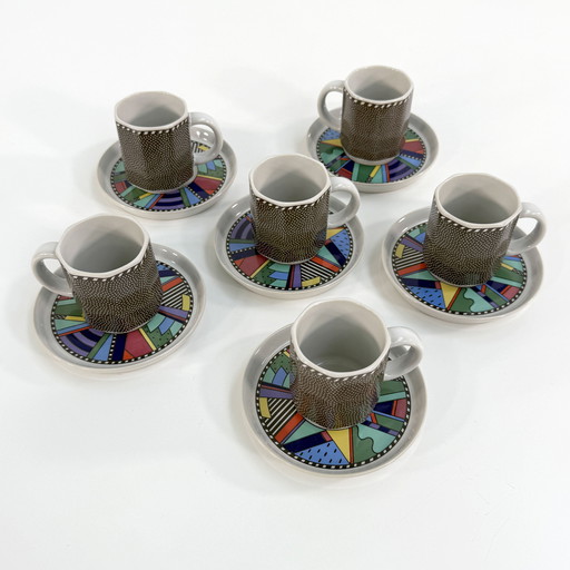 Set of 6 Coffee Cups and Saucers by Barbara Brenner for Rosenthal, 1990s