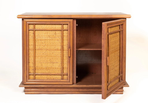 Buffet vintage en cannage et rotin, Maison Maugrion, 1970