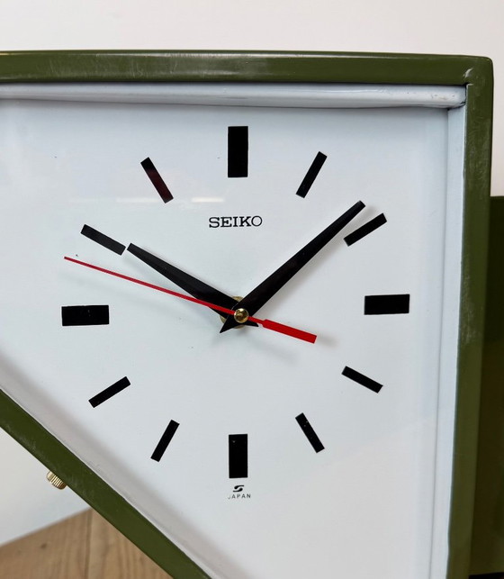 Horloge murale double face Seiko Ships verte vintage, années 1970 – Pendules, Glass, Iron (photo 11 of 18)