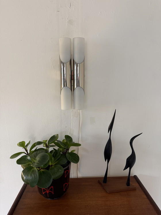 Image 1 of Applique murale vintage en chrome et verre dépoli, Paul Neuhaus ‘70