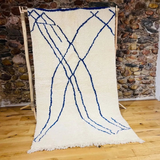 Tappeto Beni Ouarain bianco e blu. – Tappeti, Wool, Cotton (photo 3 of 16)