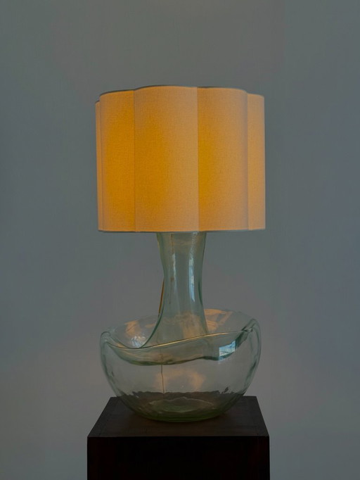 Large vintage table lamp with sculptural glass base