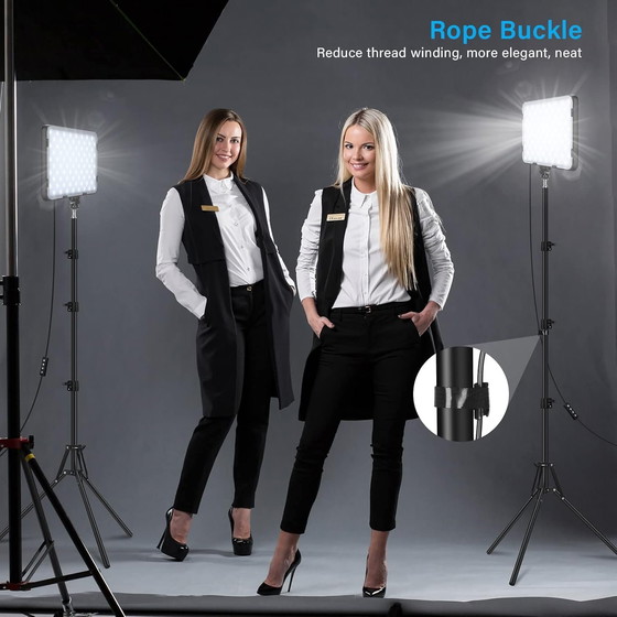 Image 1 of Obeamiu 2-Pack LED Video Light con treppiede, illuminazione per studio fotografico dimmerabile 2500-8500K per riprese video