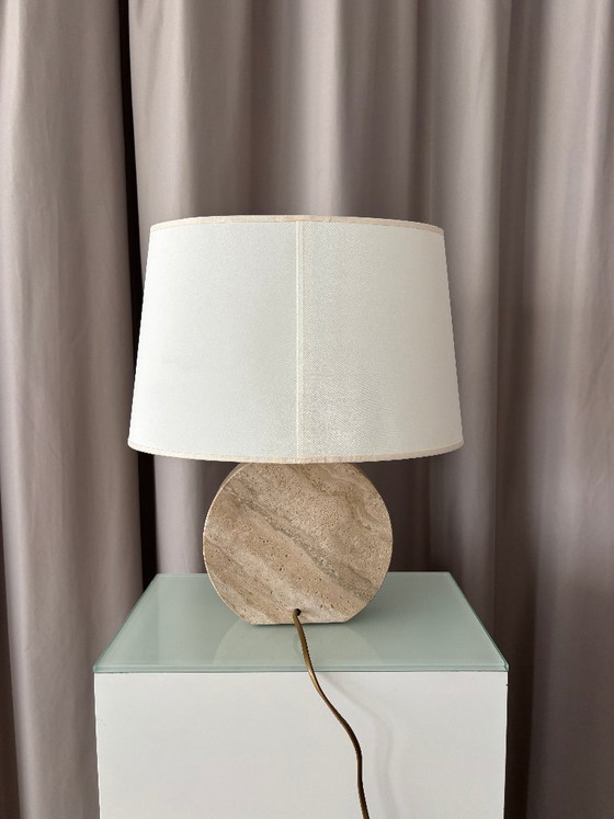 Lámpara de mesa de travertino con círculos concéntricos, Beige, Fratelli Mannelli, Lámparas de mesa, Textil (foto 8 de 13)