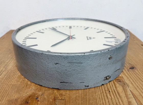 Image 1 of Industrial Grey Factory Wall Clock from Pragotron, 1960s