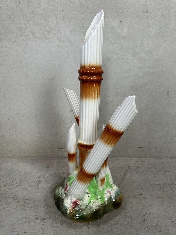 Image 1 of Vintage 'faux bamboo' vase - Maufacture Imperiale et Royale de Nimy