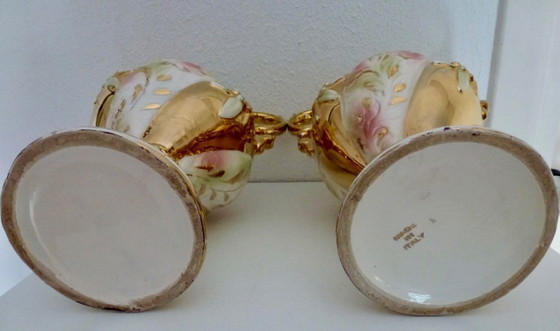 Image 1 of Pair of Vintage Capodimonte Vases – Italy – 33cm – Very Good Condition!