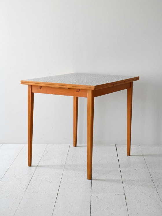 Image 1 of Vintage Scandinavian Edsbyverken Extendable Table with Checkered Formica Top