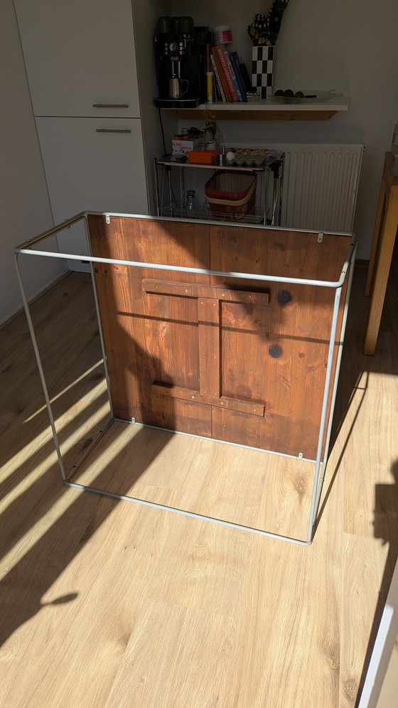 Image 1 of Mid-Century Cube Coffee Table pine wood Top Aluminium Frame