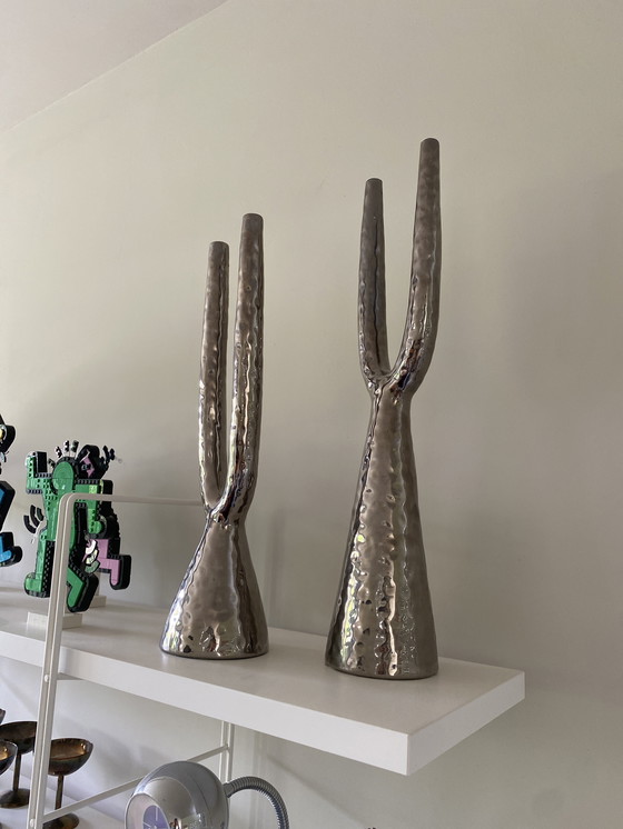 Image 1 of 2x Ceramica Gatti 1928 candelabros vazes