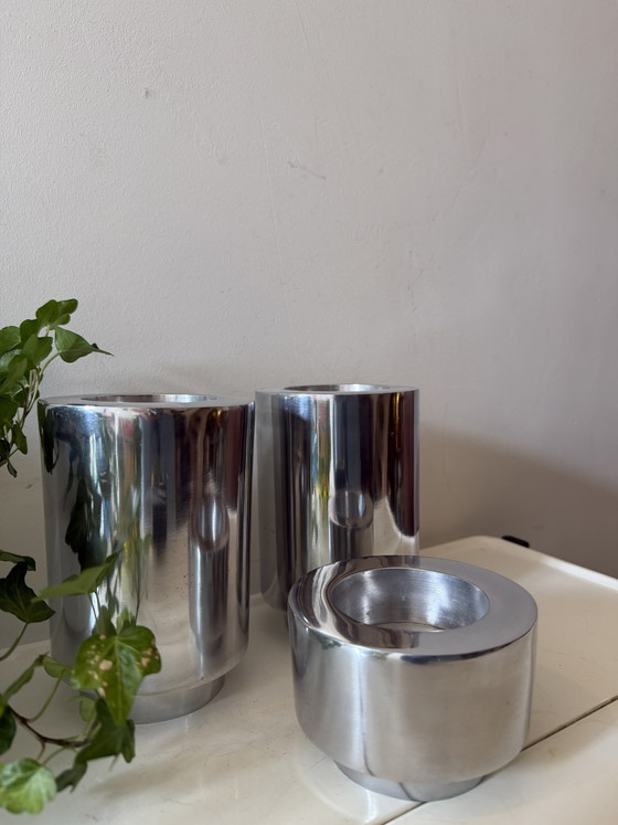Image 1 of Set aus 3 verchromten Teelichthaltern/Kerzenständern