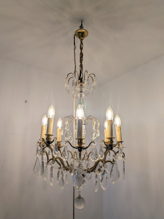 Elegante kristallen kroonluchter met 8 lampen (circa 1920) – Crystal, Glass (photo 2 of 6)