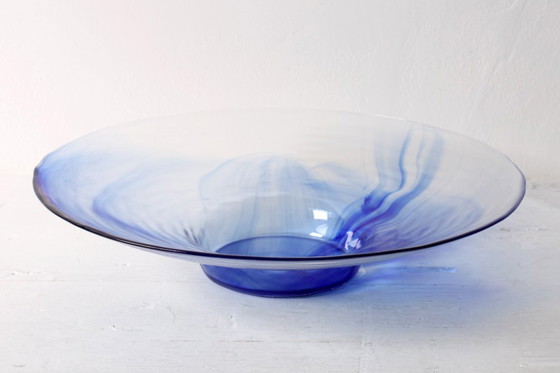 Image 1 of Vintage Blue Swirl Glass Fruit Bowl / Bormioli Rocco / Italy / 1990s