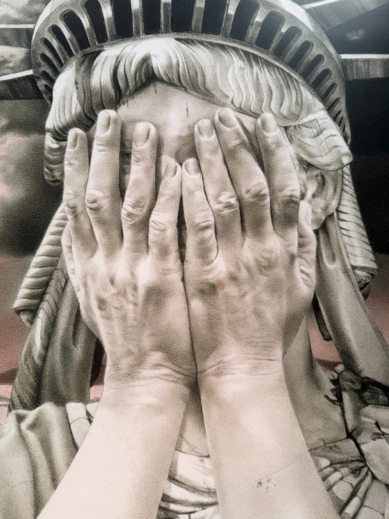 Image 1 of Gee Vaucher, Oh America, 1989, tentoonstellingsposter, 2019 “Art Strike Back….” Gedrukt in Denemarken