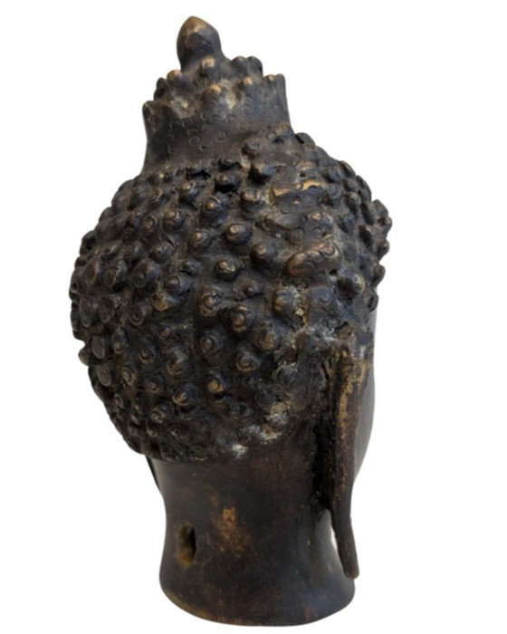 Testa di Buddha antica in bronzo dorato – Himalaya, 096 – Sculture, Bronze (photo 4 of 9)