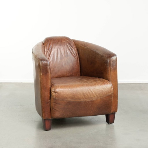 Poltrona Aviator Design in pelle bovina color cognac