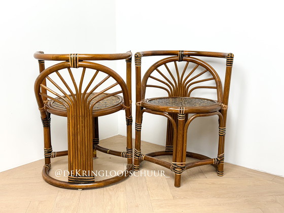 Image 1 of Vintage rotan bistroset, tafel met twee stoelen