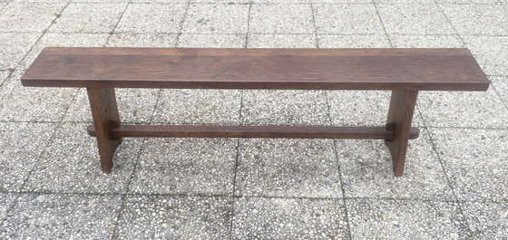 Banc de ferme en bois massif chêne 150cm pour table de ferme rustique 1950, Marron, Rustic (photo 14 sur 14)