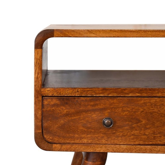 Image 1 of Compacte, gebogen kastje in kastanjekleur met 2 lades